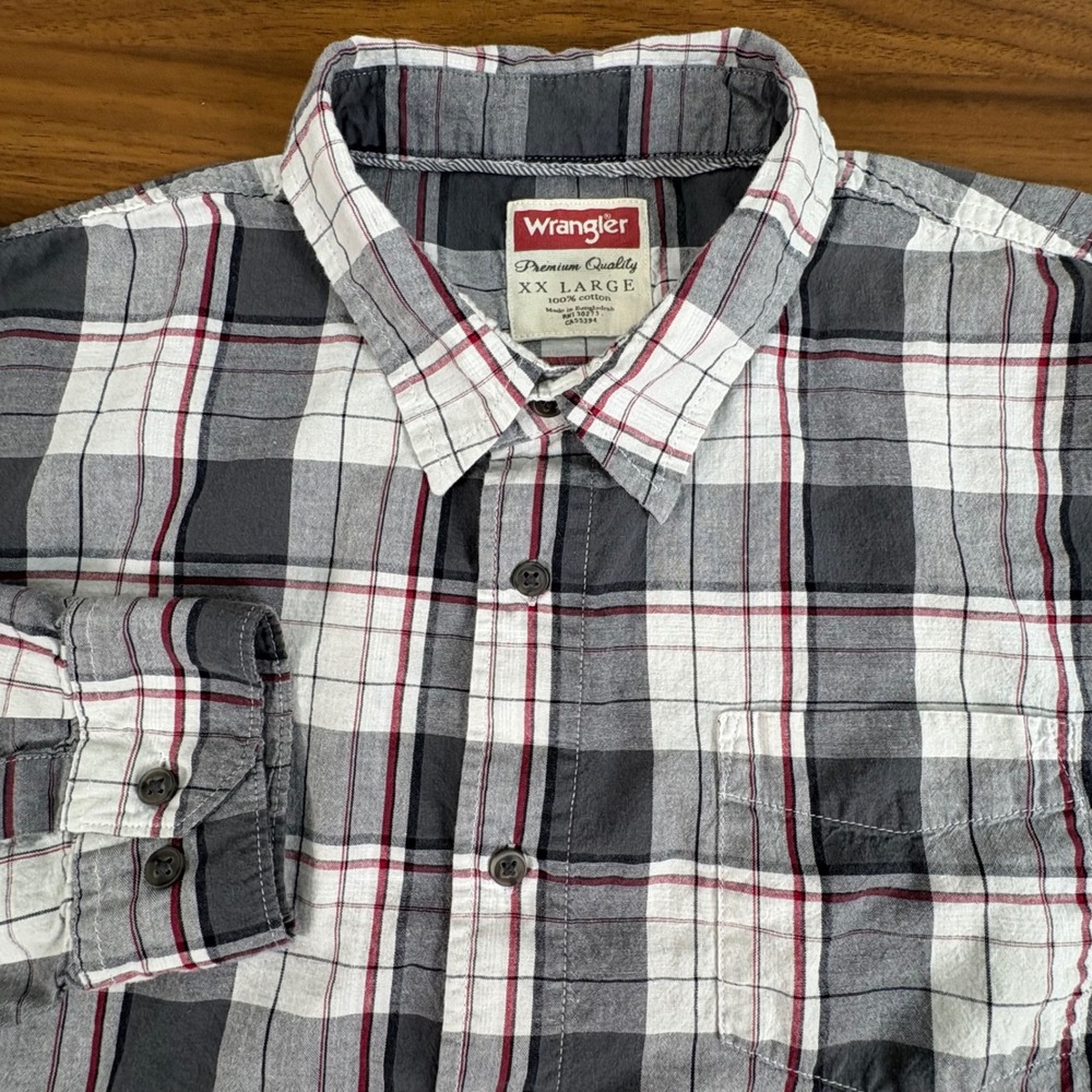 Wrangler Premium Quality Mens XXL Plaid Long Sleeve Button Down Shirt Cotton
